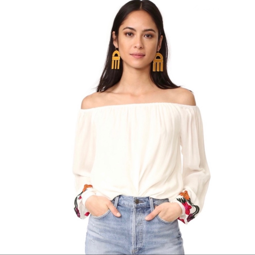 LOVERS + FRIENDS IVORY EMBROIDERED OFF-THE-SHOULDER TOP